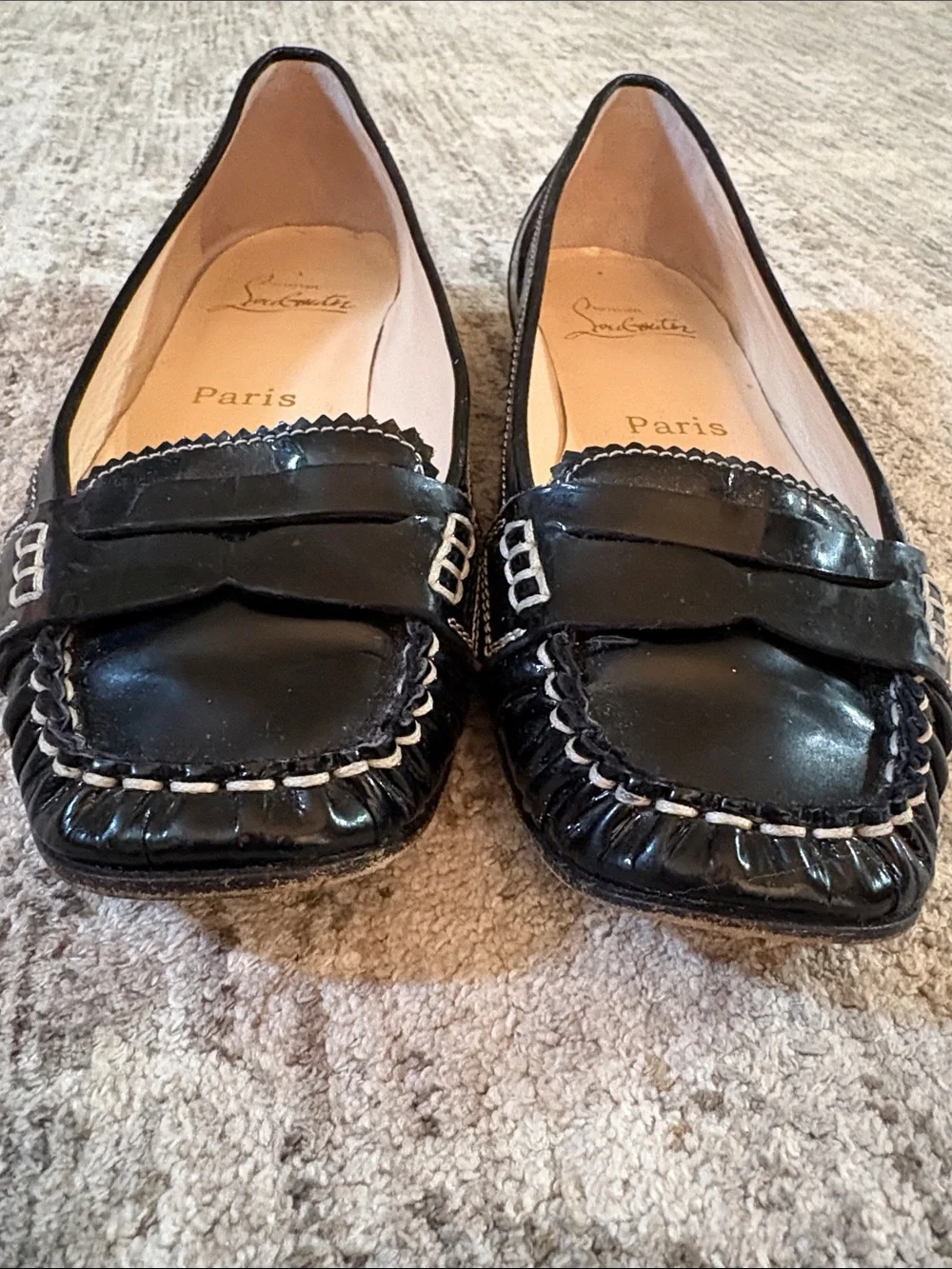 Christian Louboutin Black Patent Leather Penny Loafers - women’s size 36.5
